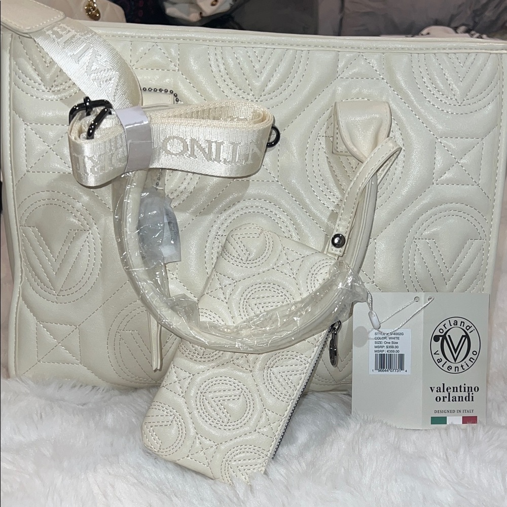 Valentino Orlandi Ivory Tote and Wallet Set